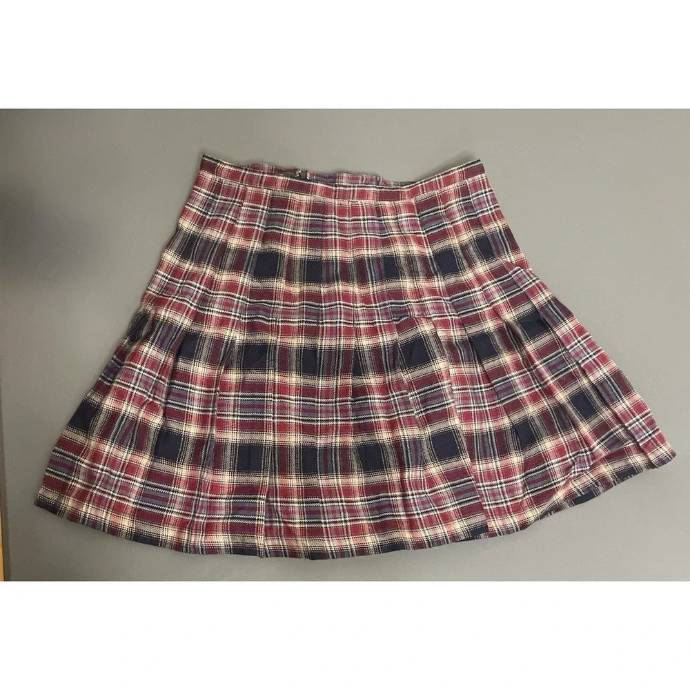 Vintage In Design Mini Skirt Girls Size 10 Plaid Blue Red Pleated Y2K